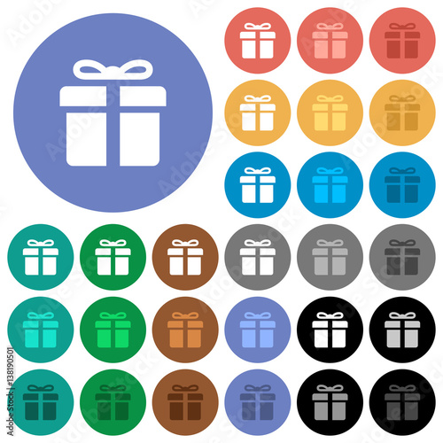 Gift box round flat multi colored icons