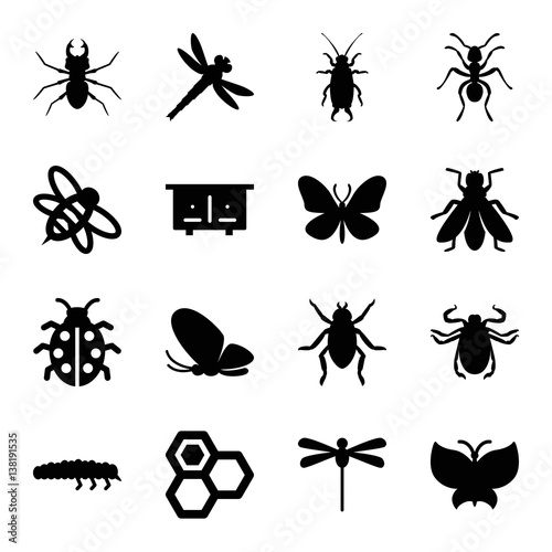 Set of 16 insect filled icons