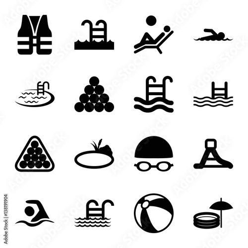 Set of 16 pool filled icons