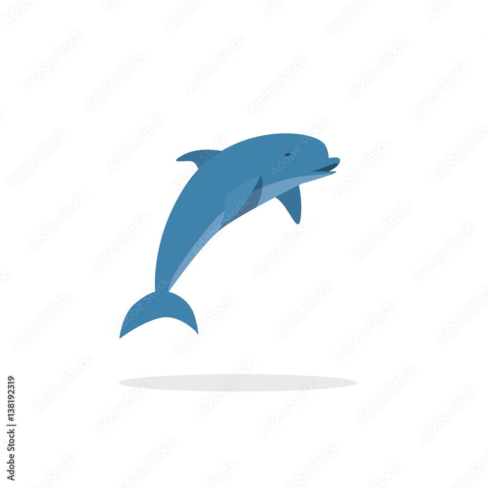 Dolphin vector illustration, flat style jumping happy dolphin isolated on white background Dolphin vector illustration, flat style jumping happy dolphin isolated on white background