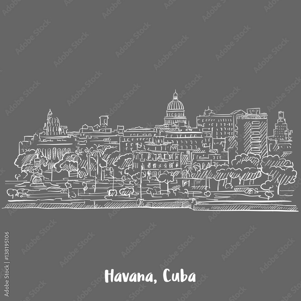 Fototapeta premium Havana, Cuba White on Grey