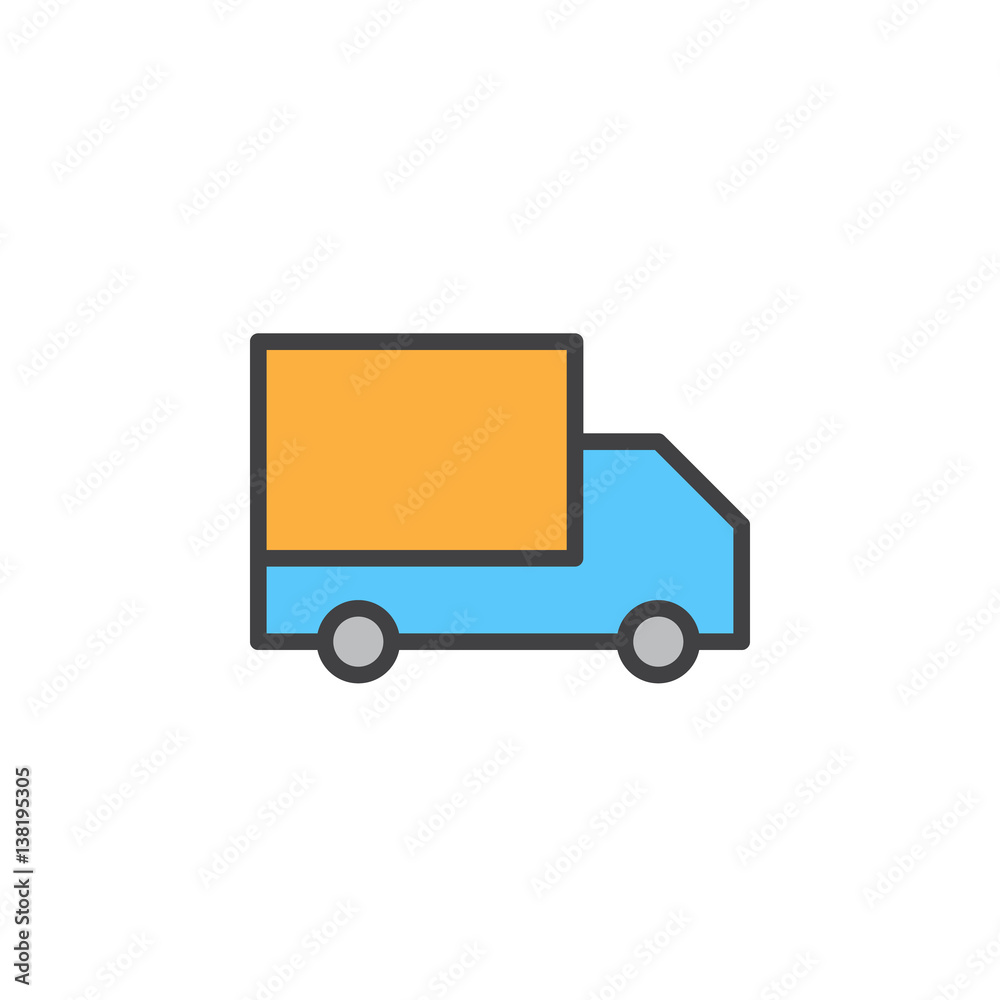 Delivery truck line icon, filled outline vector sign, linear colorful pictogram isolated on white. Shipping symbol, logo illustration Delivery truck line icon, filled outline vector sign, linear colorful pictogram isolated on white. Shipping symbol, logo illustration