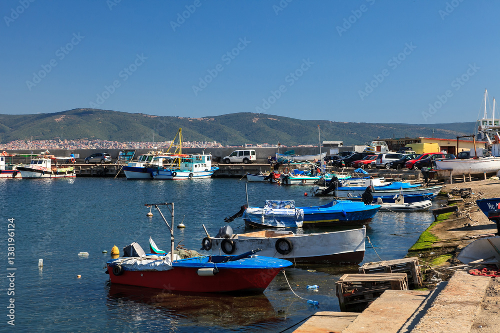 Picturesque boats in the port of Nessebar, Bulgaria.