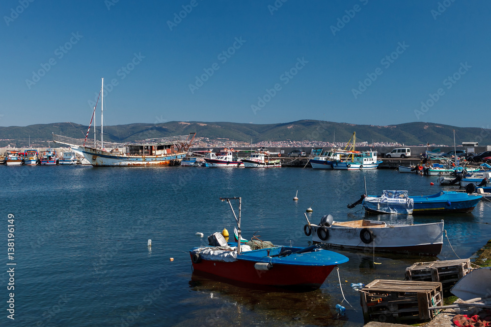 Picturesque boats in the port of Nessebar, Bulgaria.