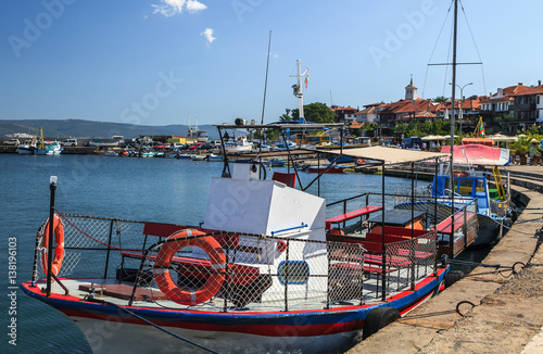 Boats at the quay in Old Nessebar, Bulgaria. 