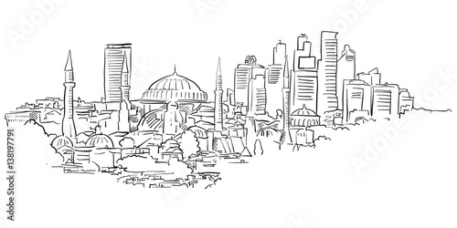 Istanbul Skyline Panorama Drawing