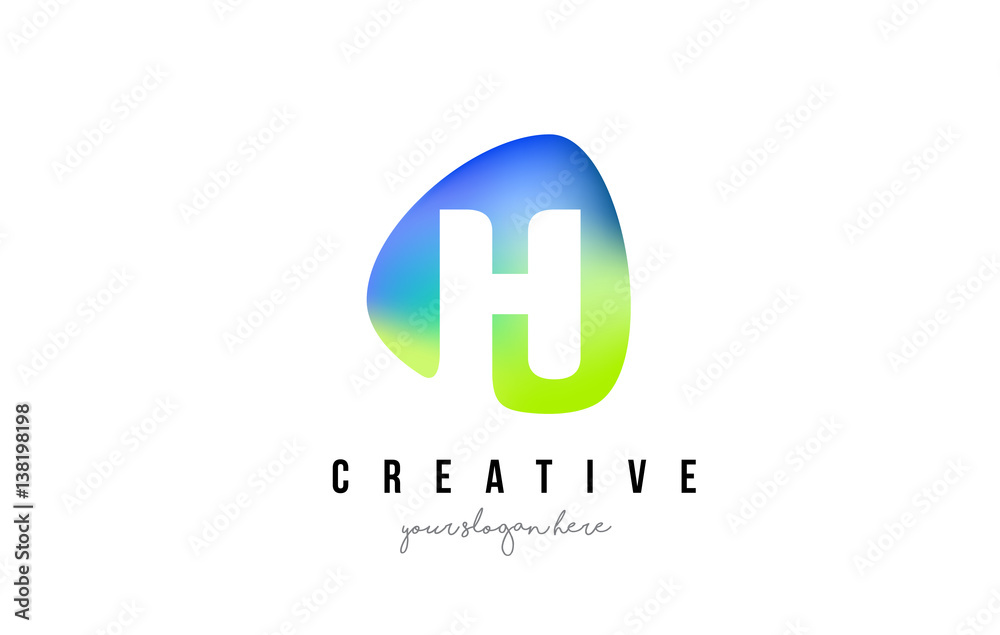 H Letter Logo Design with Oval Green Blue Shape.