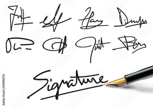 Concept de l’engagement avec différents exemples de signatures fictives, pour présenter des documents administratifs ou des contrats photo