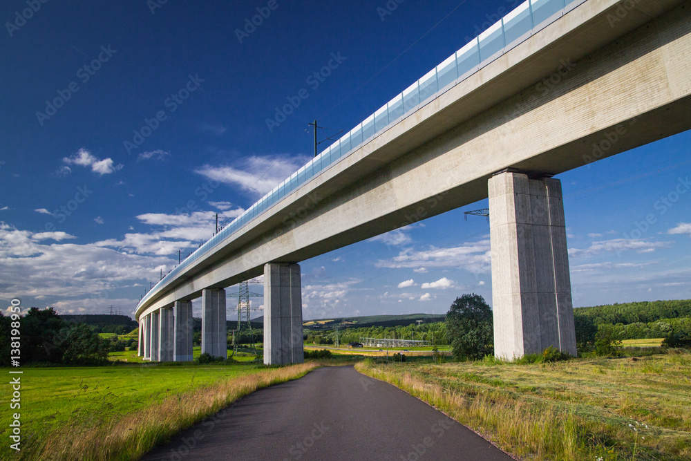 Road under a newly built bridge