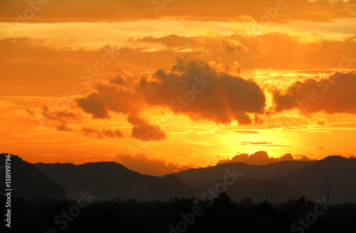 sky in sunset  and motion cloud   beautiful colorful  twilight  time with mountain silhouette