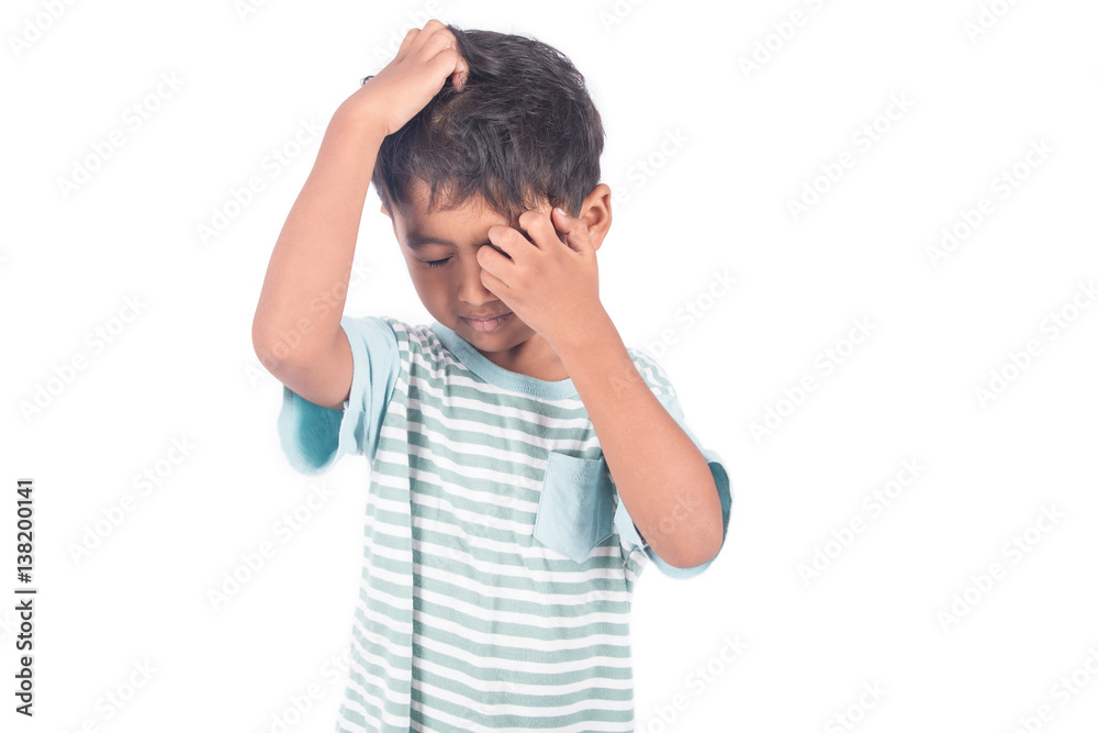 Cute asian little boy lying on floor and cry on white background Cute asian little boy lying on floor and cry on white background