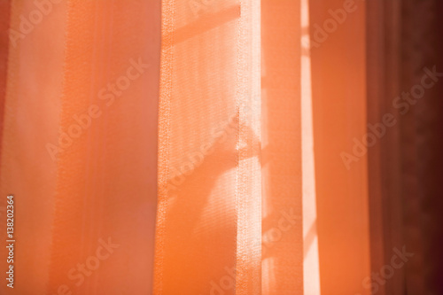 Old rose closed curtain with sunlight