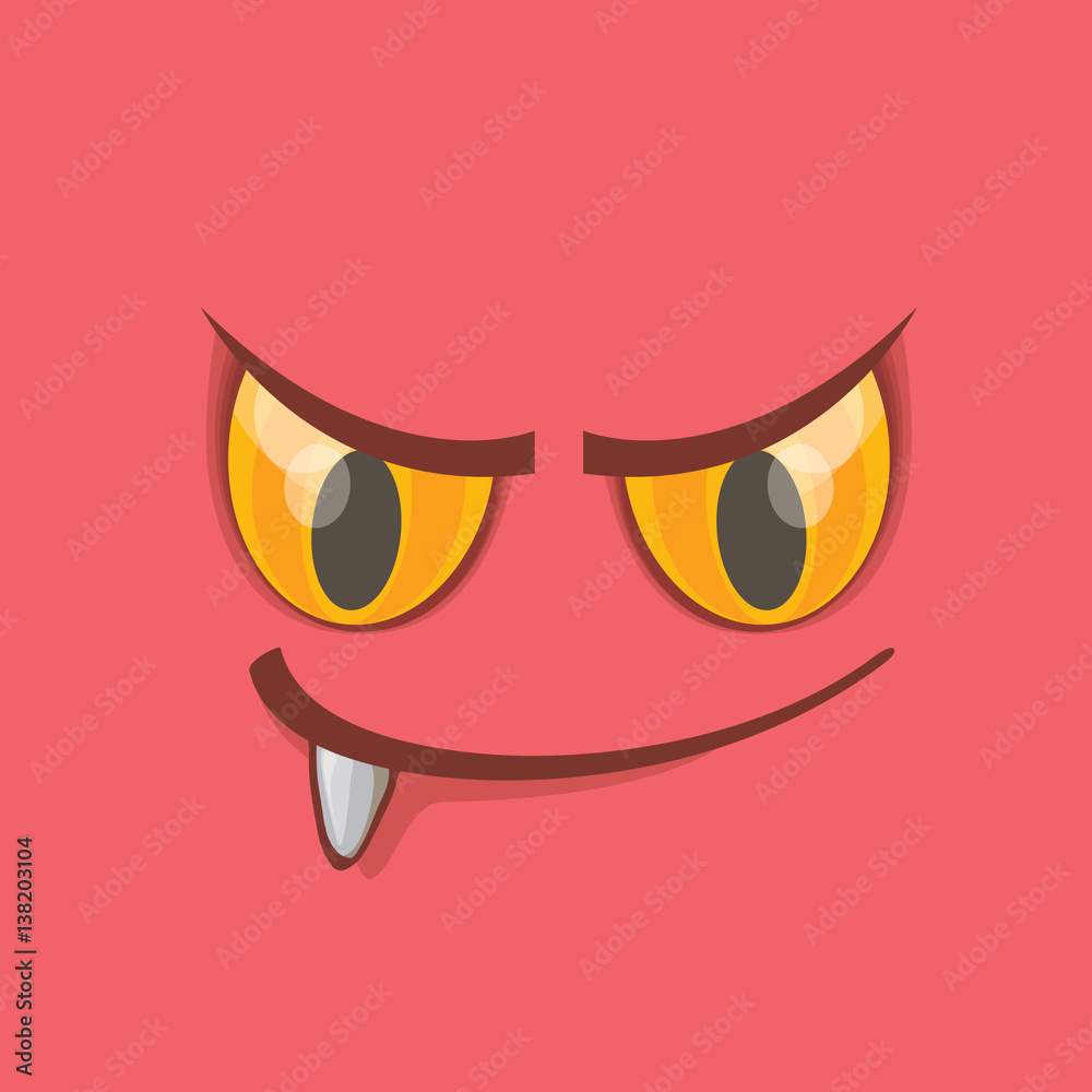vector pink hand drawn funny monster face.