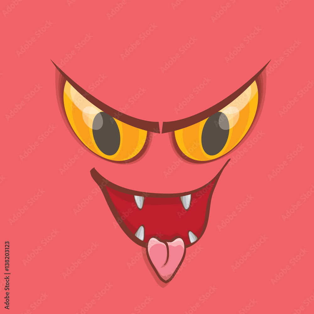 vector pink hand drawn funny monster face. vector pink hand drawn funny monster face.