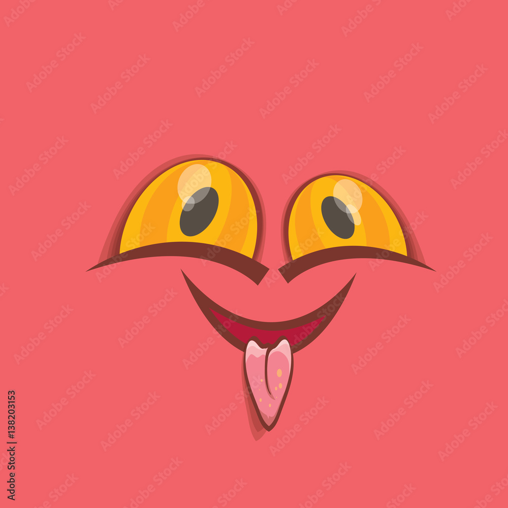 vector pink hand drawn funny monster face.