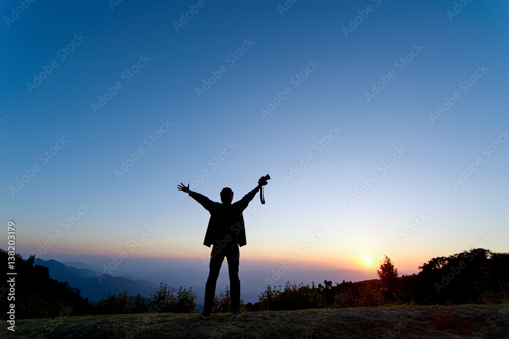siluate man on mountain siluate man on mountain
