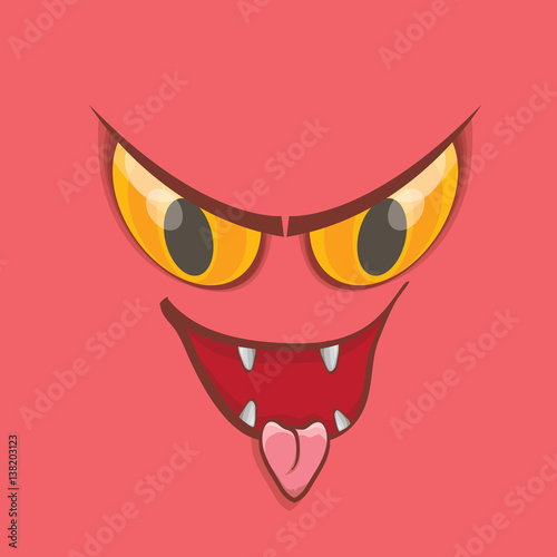 vector pink hand drawn funny monster face.