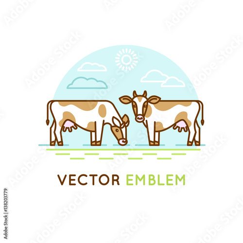 Emblem with cows - illustration for milk and dairy industry