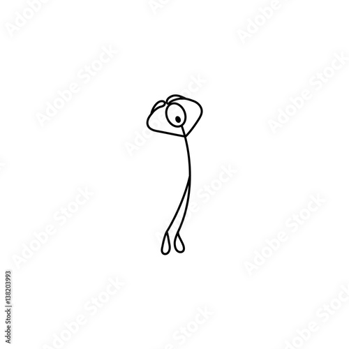 Cartoon icon of sketch stick figure in cute miniature scenes.