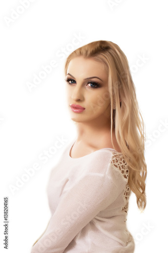 Obraz na płótnie Close-up portrait of fashion girl on white background w salonie
