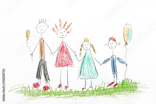 Drawing made by a child, happy family.Drawing made by a child, happy family