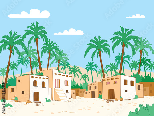 Desert village in the oasis