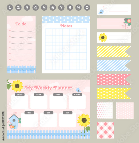 Weekly planner template. Organizer and schedule with notes and to do list.