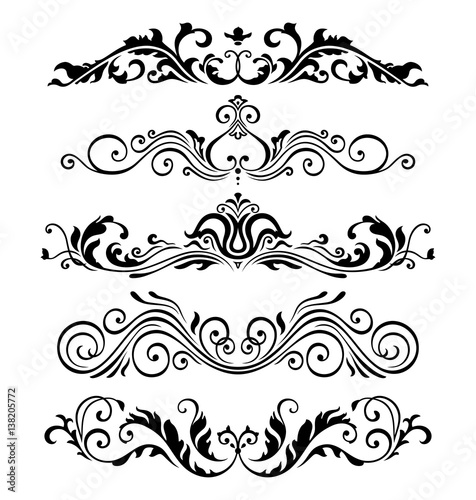 Retro victorian elements collection for Calligraphic Design. Genuine Floral Frame ellements