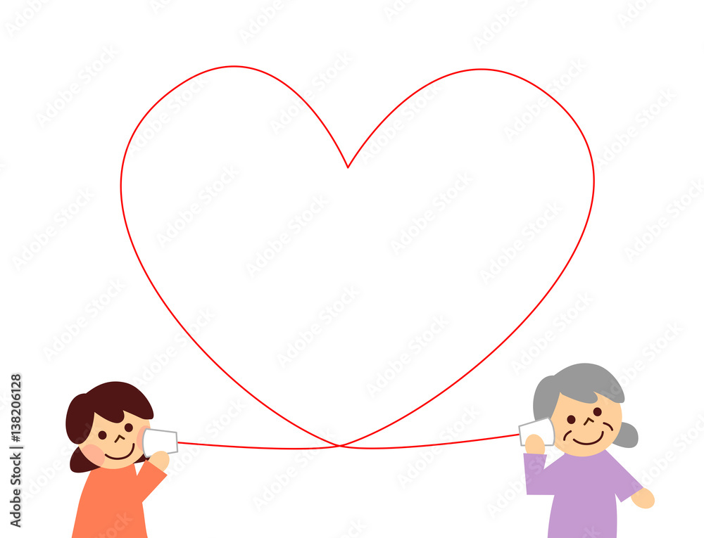 糸電話 シニア女性と女の子 Stock イラスト Adobe Stock
