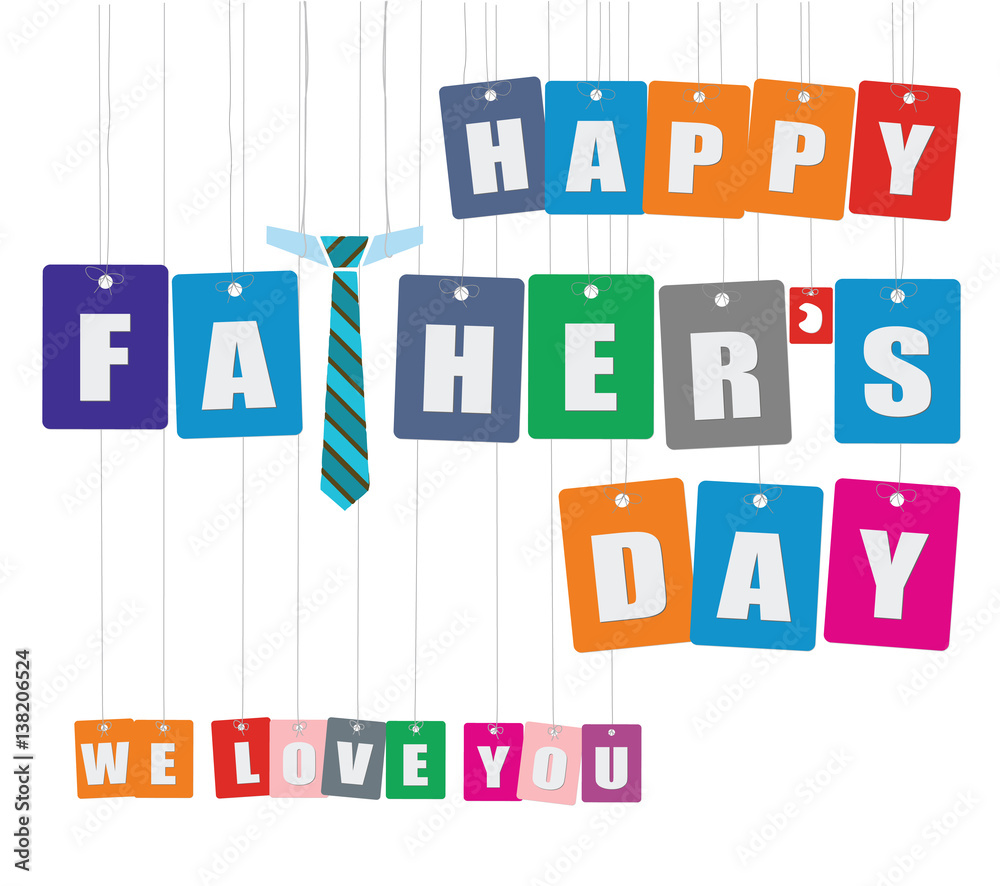 Cardboard hanging - vector colorful. Tags - happy father's day.
