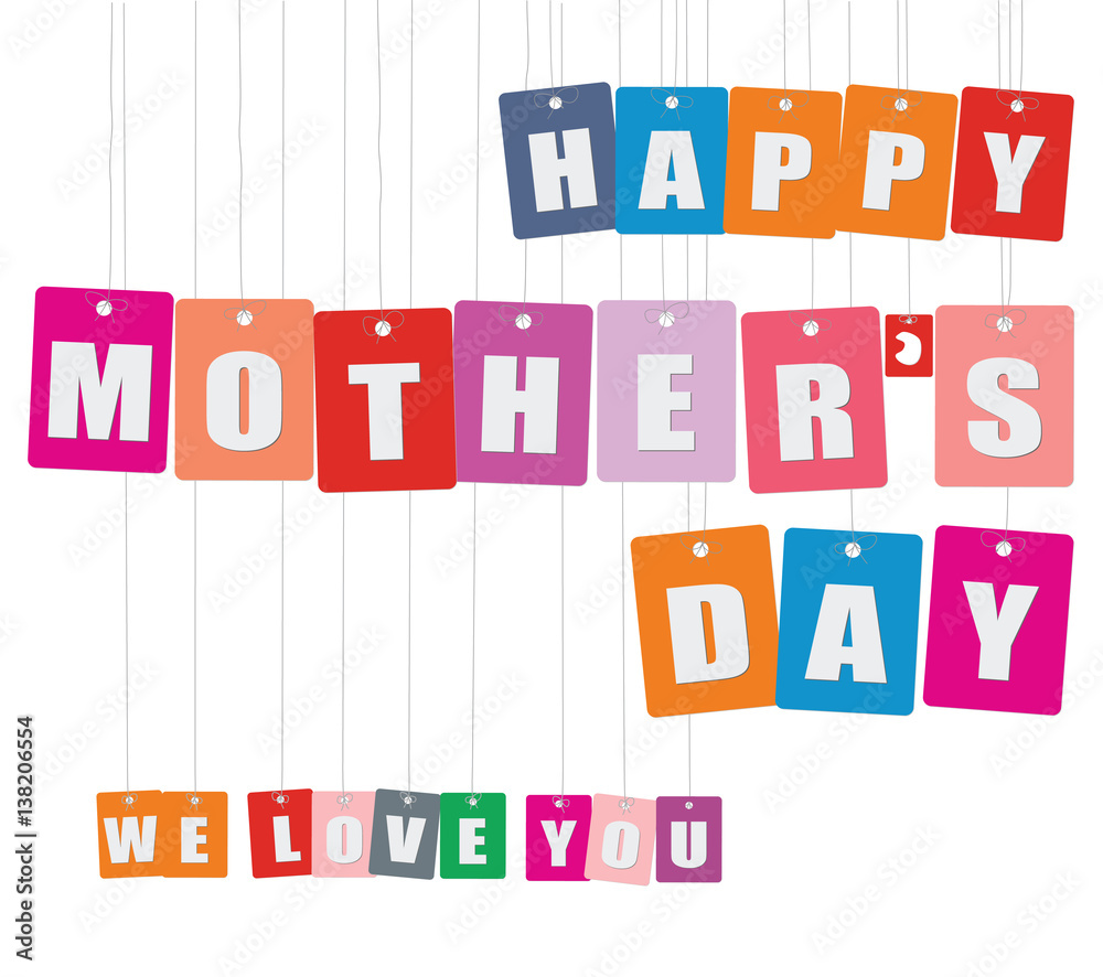 Cardboard hanging - vector colorful. Tags - happy mother's day.