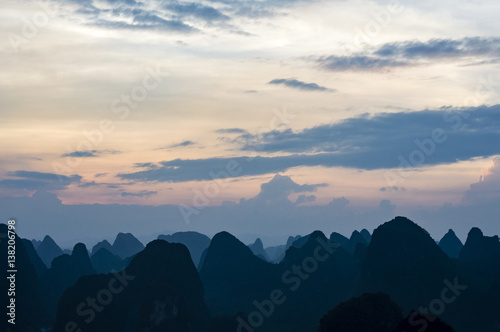 Karst mountains evening landscape in Guangxi Province  China