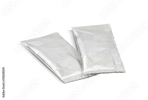 blank packaging sugar foil sachet isolated on white background