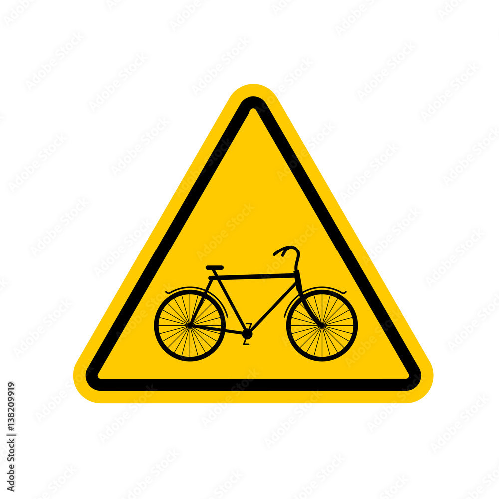 Attention cyclist. bicycle on yellow triangle. Road sign Caution bicyclist Attention cyclist. bicycle on yellow triangle. Road sign Caution bicyclist