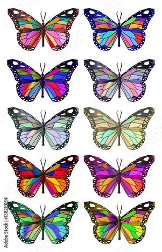 Colorful polygonal mosaic butterflies. © yik2007