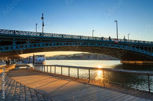 Fényképezés Bridge, Pont de l’Universite, over the Rhone river in Lyon on a sunny afternoon