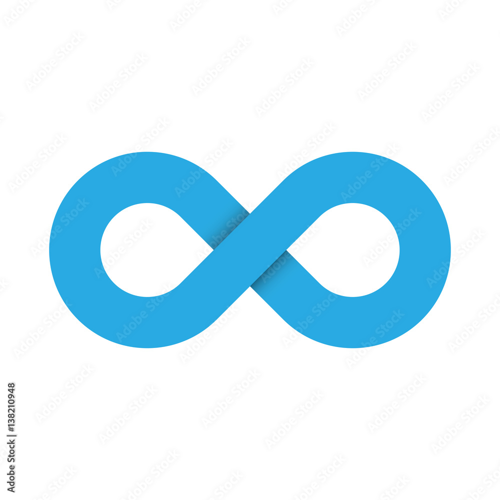 Infinity symbol icon. Representing the concept of infinite, limitless and endless things. Simple blue vector design element on white background. Infinity symbol icon. Representing the concept of infinite, limitless and endless things. Simple blue vector design element on white background.