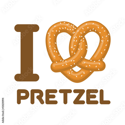 I Love pretzel. snack heart. Food lover sign. Traditional German meal