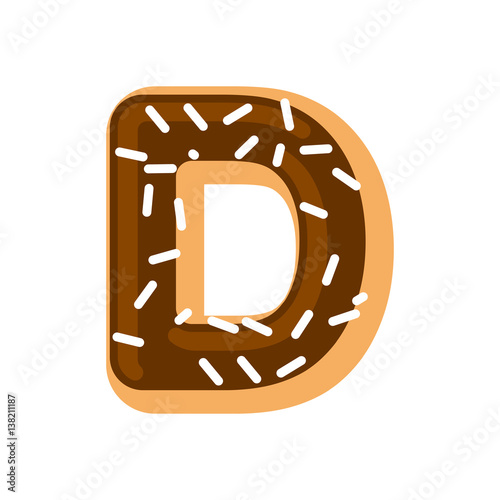 Letter D donut font. Doughnut alphabet. Sweet lettering. candy ABC sign