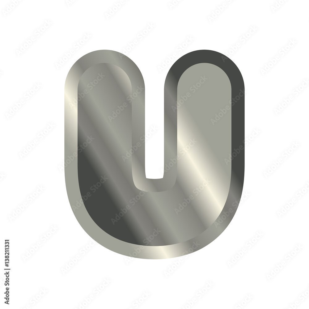 Letter U steel font. Metal alphabet sign. Iron ABC symbol. chromium lettering. Silver typography Letter U steel font. Metal alphabet sign. Iron ABC symbol. chromium lettering. Silver typography