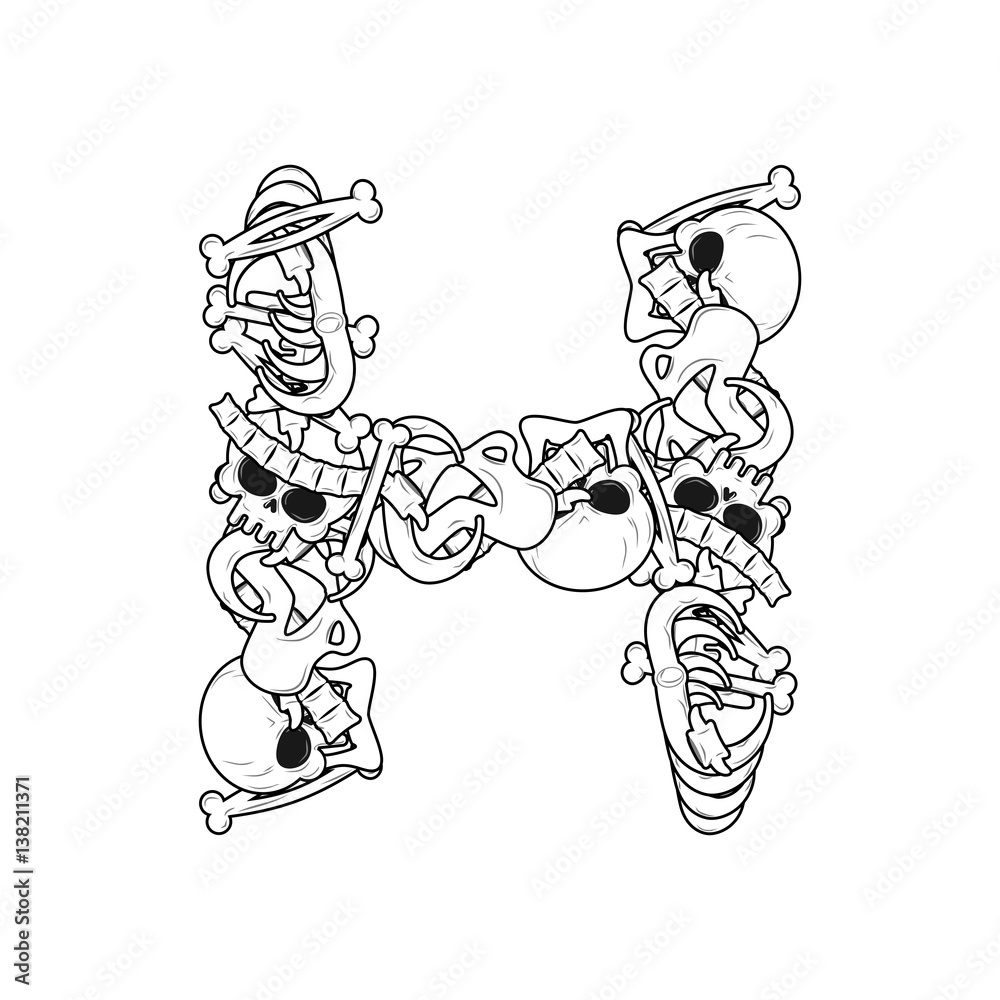 Letter H skeleton Bones Font. Anatomy of an alphabet symbol. dead ABC ...