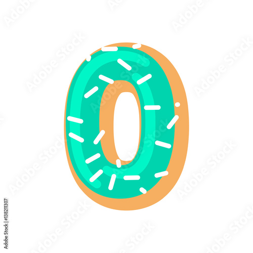 Number 0 donut. Doughnut font zero. Sweet alphabet. candy lettering. food ABC sign