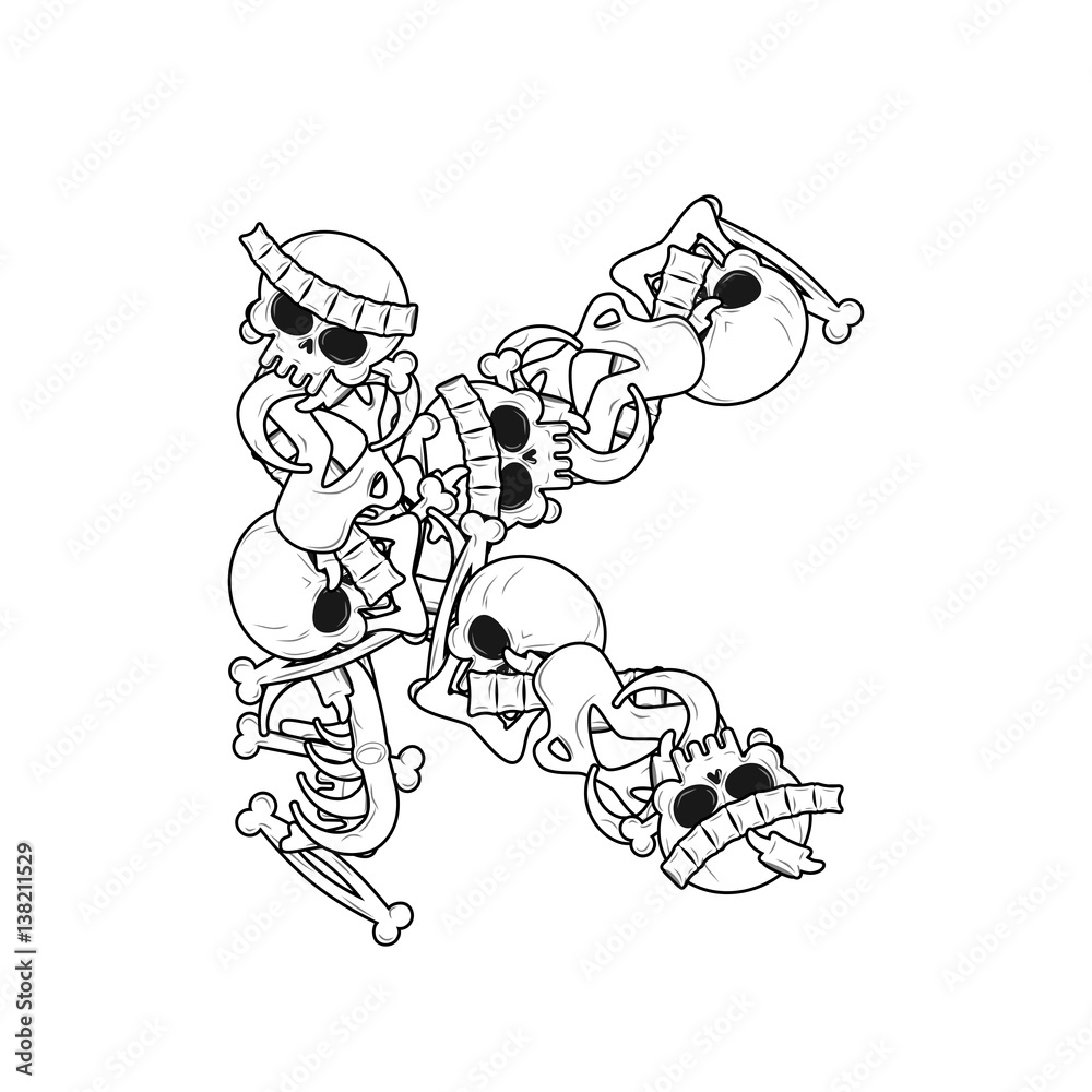 Letter K skeleton Bones Font. Anatomy of an alphabet symbol. dead ABC sign Letter K skeleton Bones Font. Anatomy of an alphabet symbol. dead ABC sign