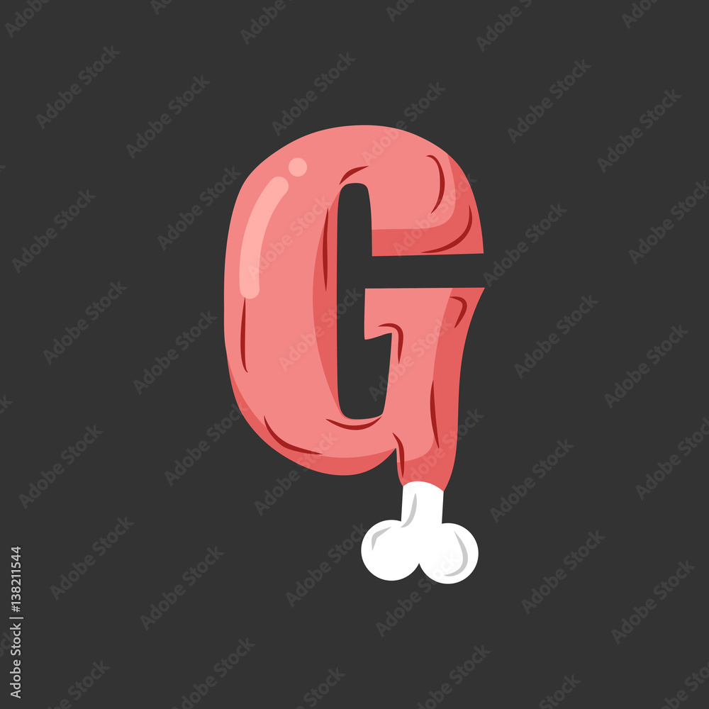 Letter G meat font. Pork and bone alphabet sign. Ham lettering. Beef ABC symbol Letter G meat font. Pork and bone alphabet sign. Ham lettering. Beef ABC symbol