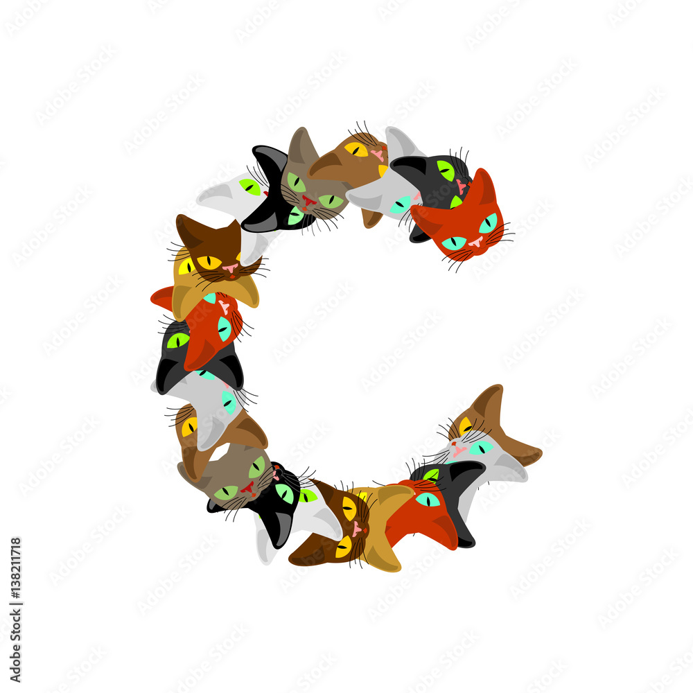 letter C Cat font. Pet alphabet symbol. home animal ABC sign letter C Cat font. Pet alphabet symbol. home animal ABC sign