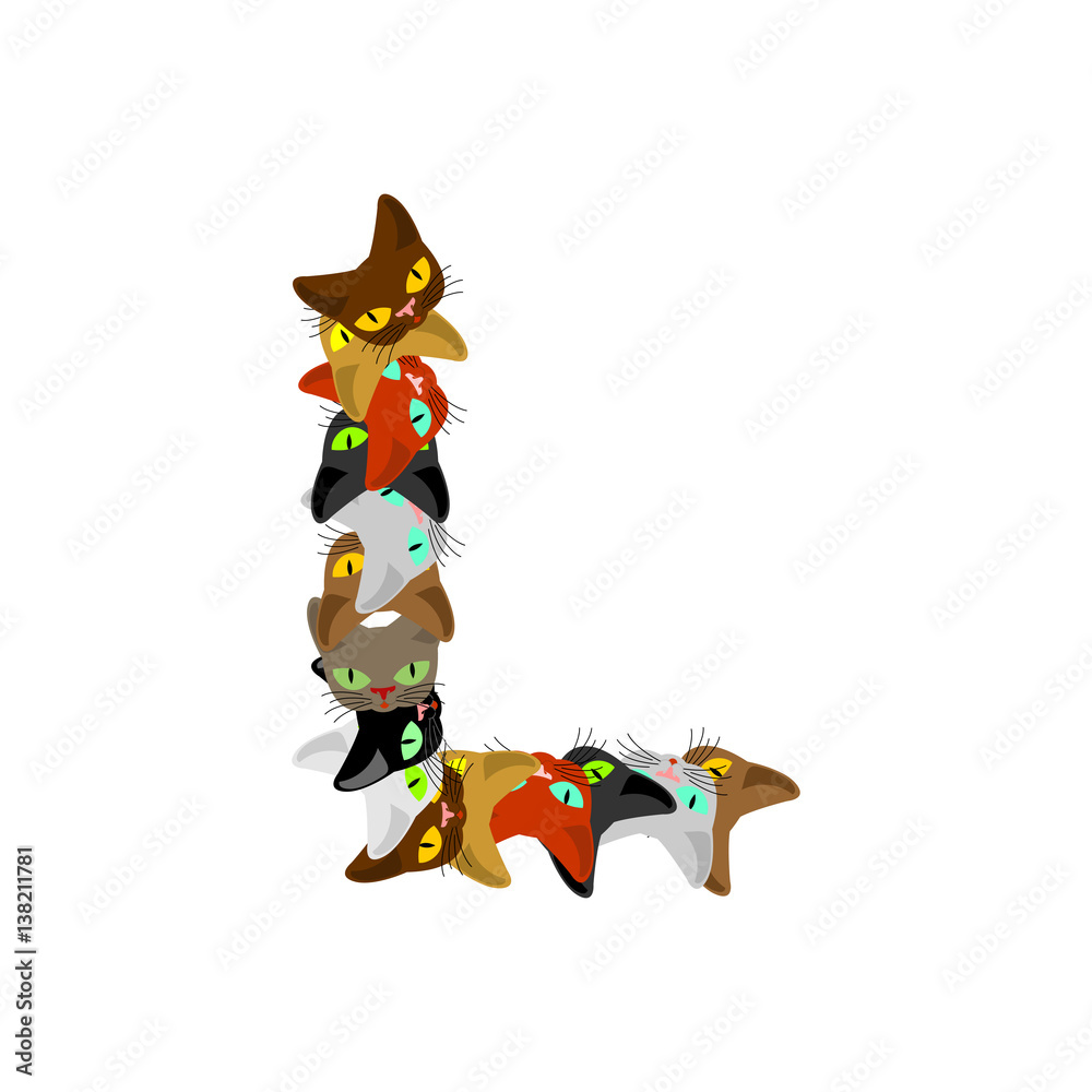 Naklejka premium letter L Cat font. Pet alphabet symbol. home animal ABC sign