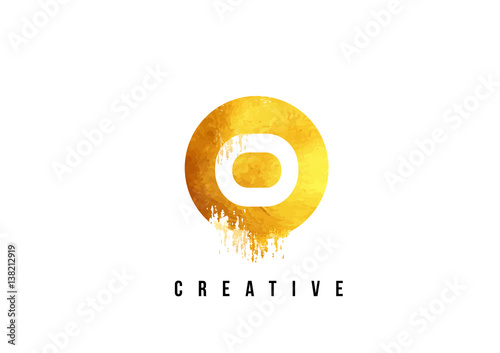 O Gold Letter Logo Design with Round Circular Golden Texture.