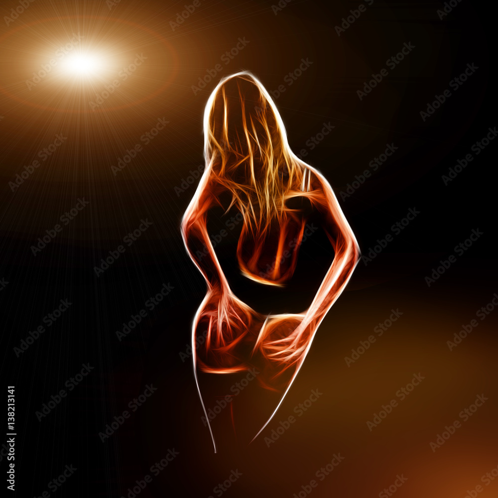Sexy woman dancer in underwear grab ass fiery silhouette in light Sexy woman dancer in underwear grab ass fiery silhouette in light
