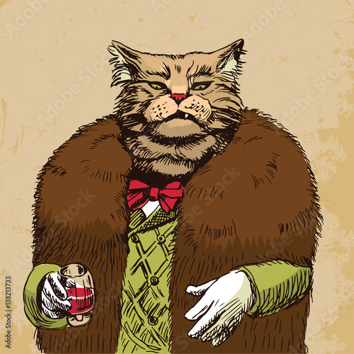 Arrogant sophisticated dressed cat boss looking with contempt