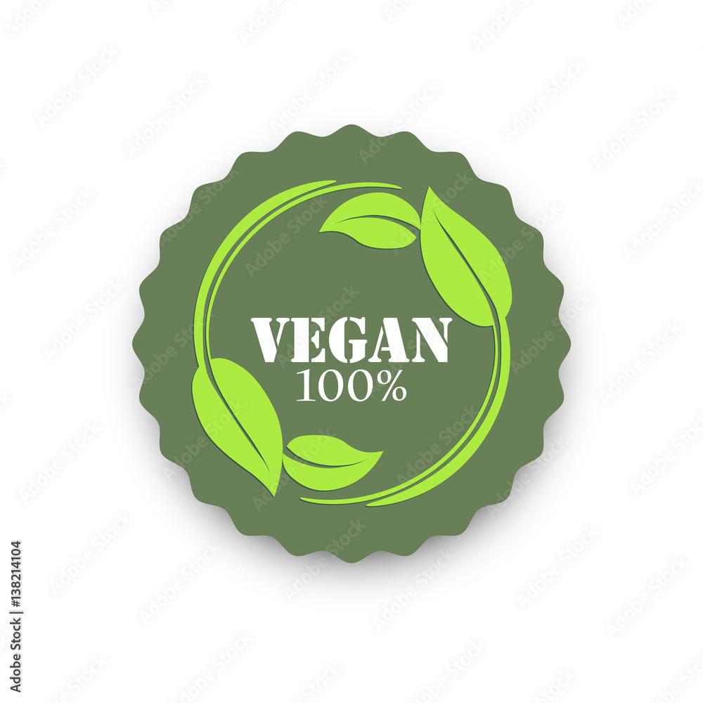vegan product round label, vector sign on white background